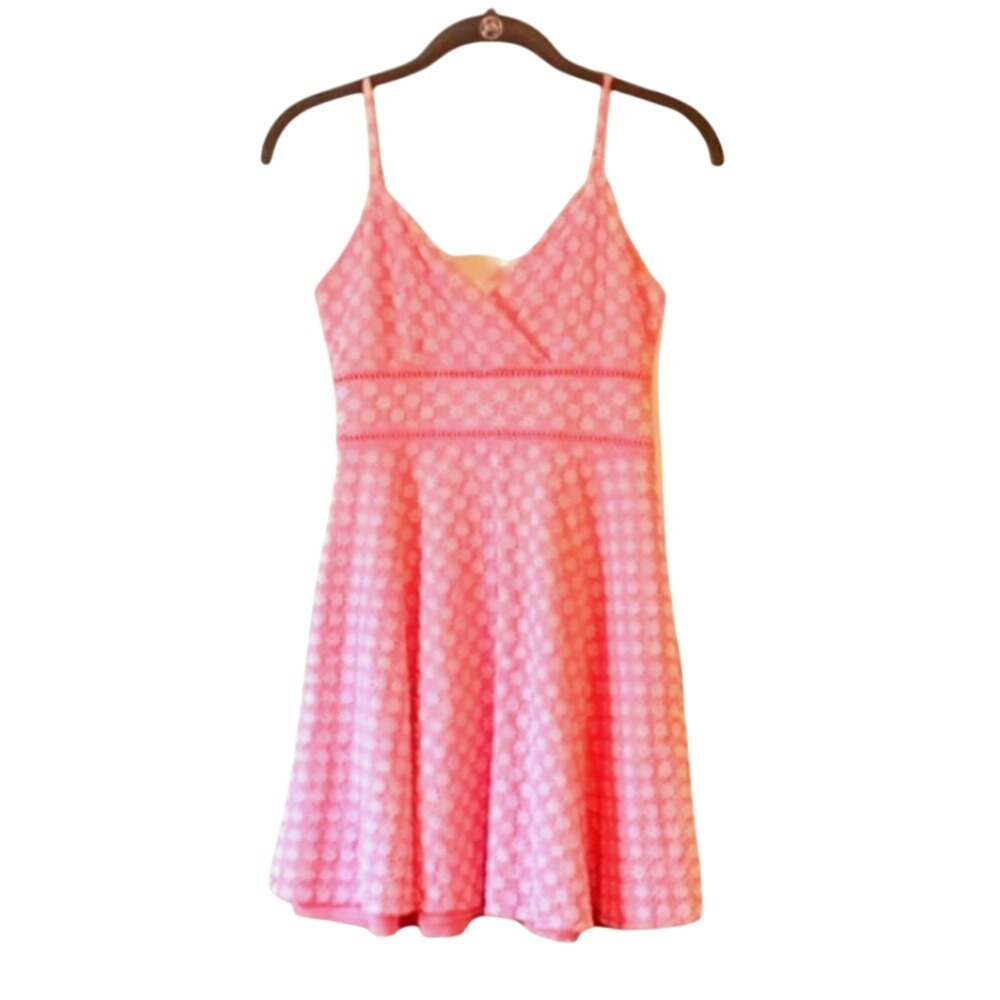 Jun‎ & Ivy Embroidered Empire Waist Floral Pink Eyelet Mini Dress Size XS